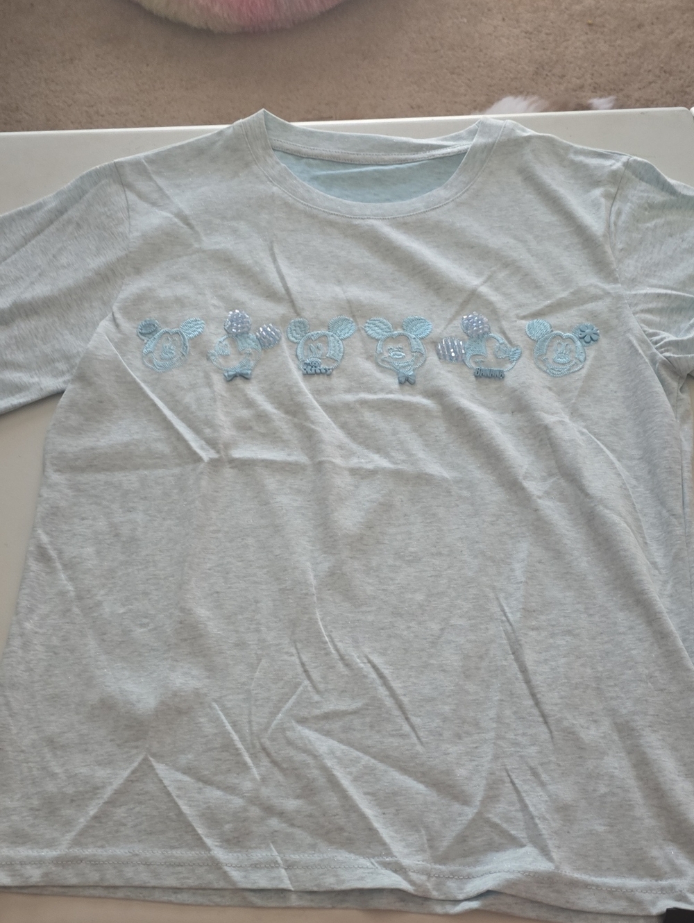 Womens Short-Sleeve Tee with Light Blue Embroidery Mickey Mouse